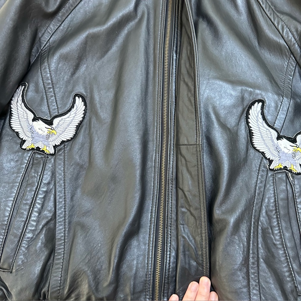 Men’s Vintage Wilson Black Leather‎ Bomber Jacket With Eagle Embroidery Size XL - Picture 4 of 10